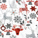 Katoenen stof - Kerstsneeuwvlokken en rendieren, wit