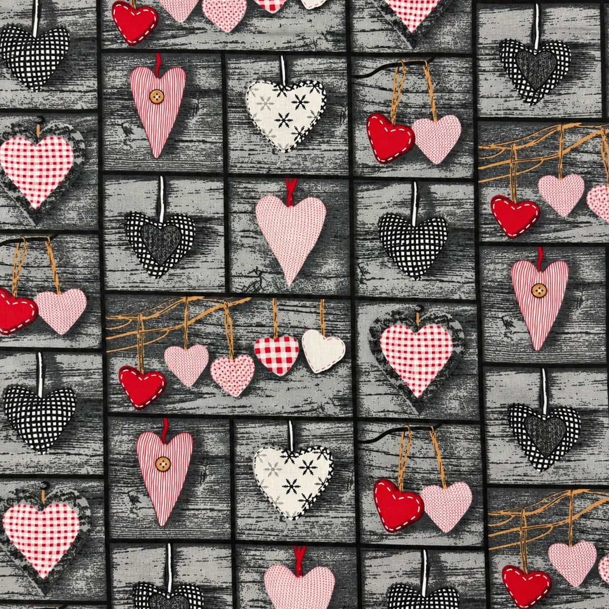 Katoenen stof - Kerst patchwork, rood en bruin