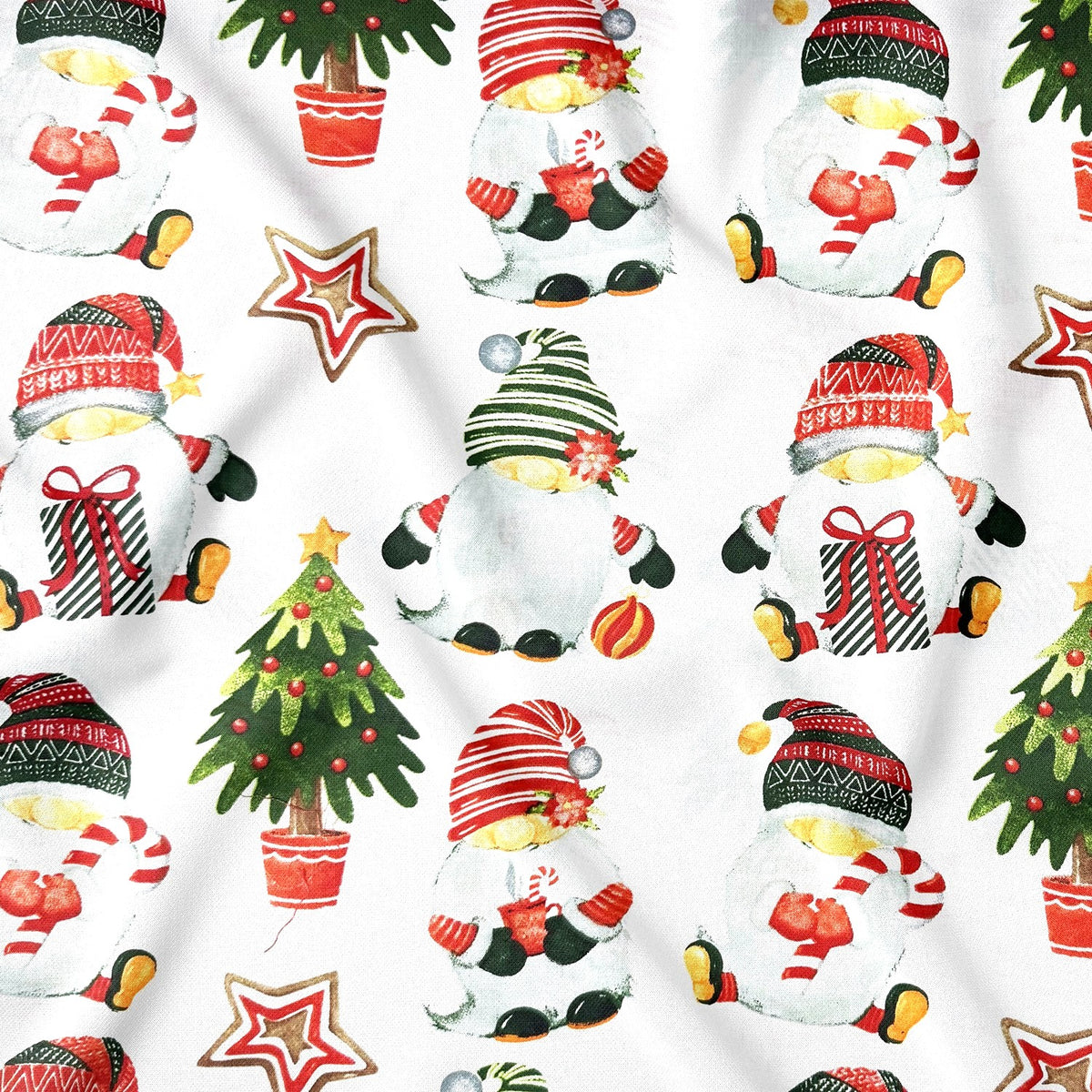 Katoenen stof - Kerstkabouters en bomen II