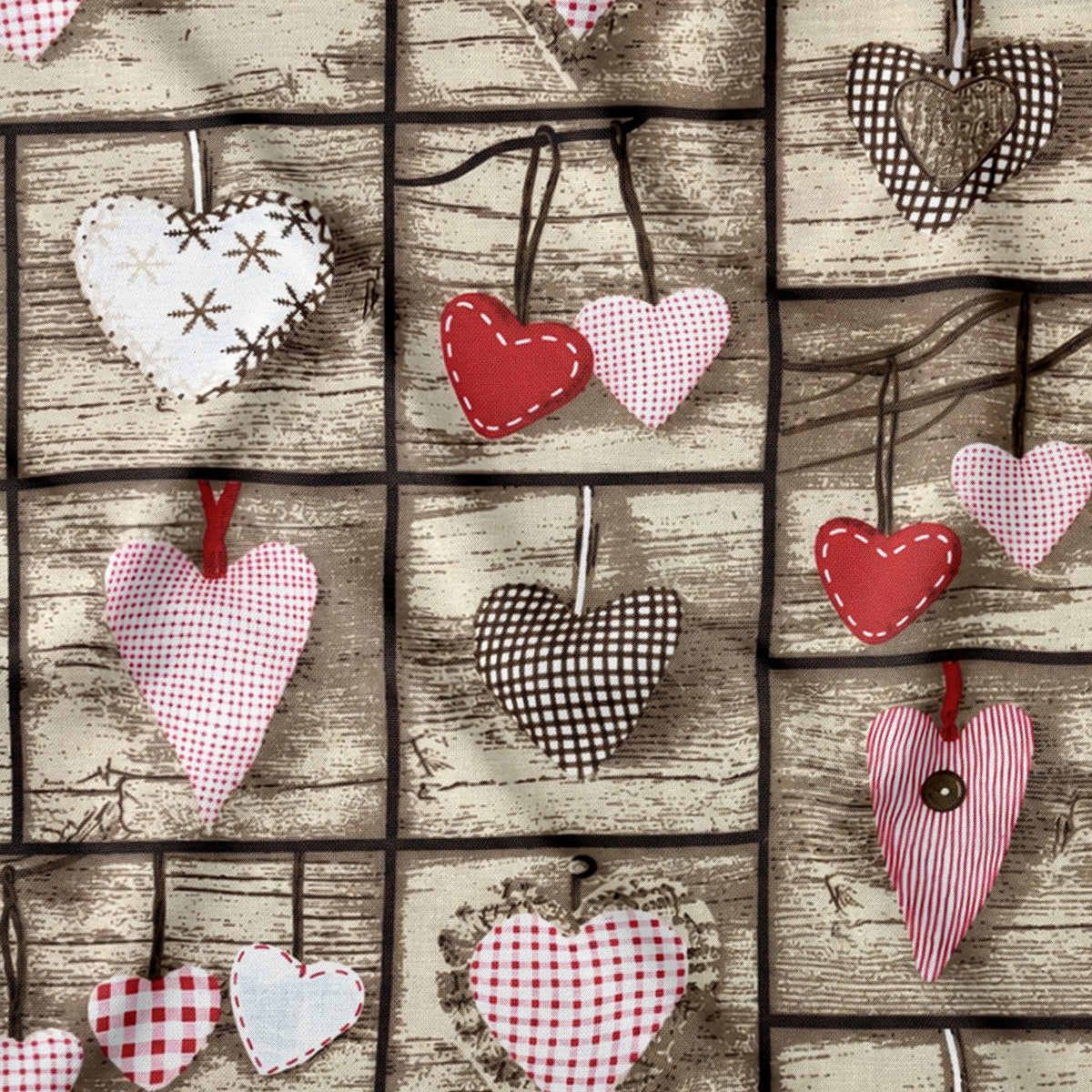 Katoenen stof - Kerst patchwork, rood en bruin