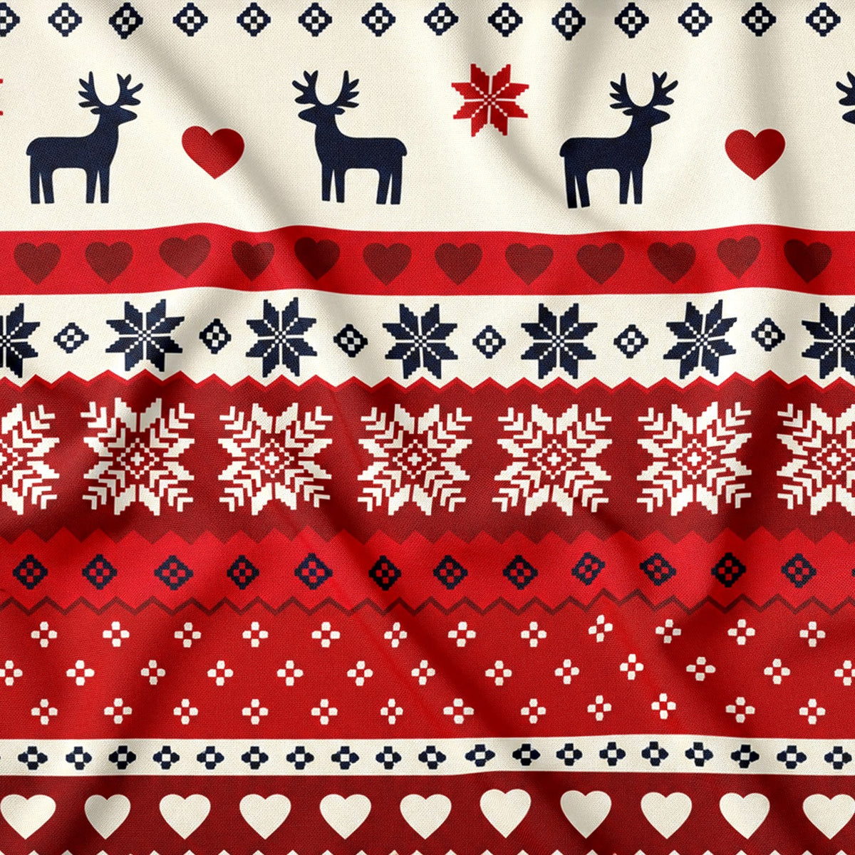 Katoenen stof - Scandinavische kerst rendier rood