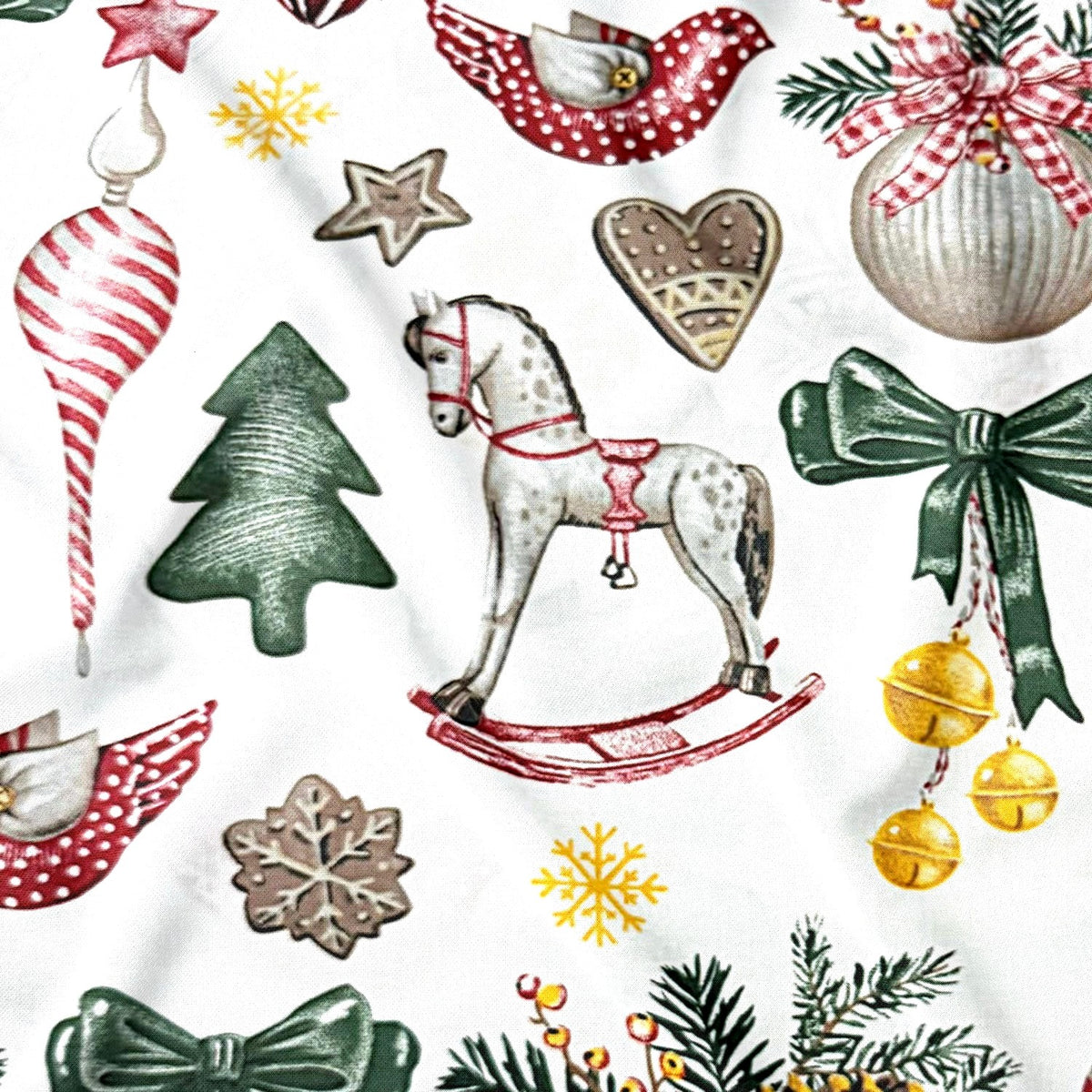 Katoenen stof - Kerst schommelend wit II