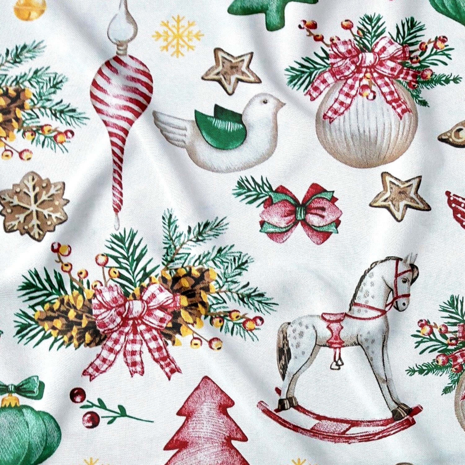 Katoenen stof - Kerst schommelend wit II