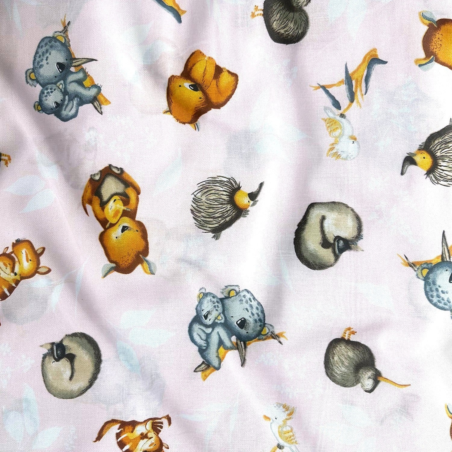Cotton Fabric - Animals on a pink background