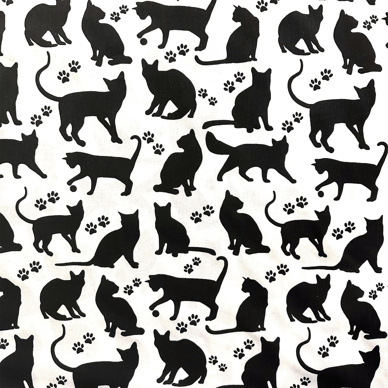 Cotton Fabric - Big Black Cats on White