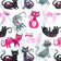 Katoenen stof - Katten roze en zwart op wit