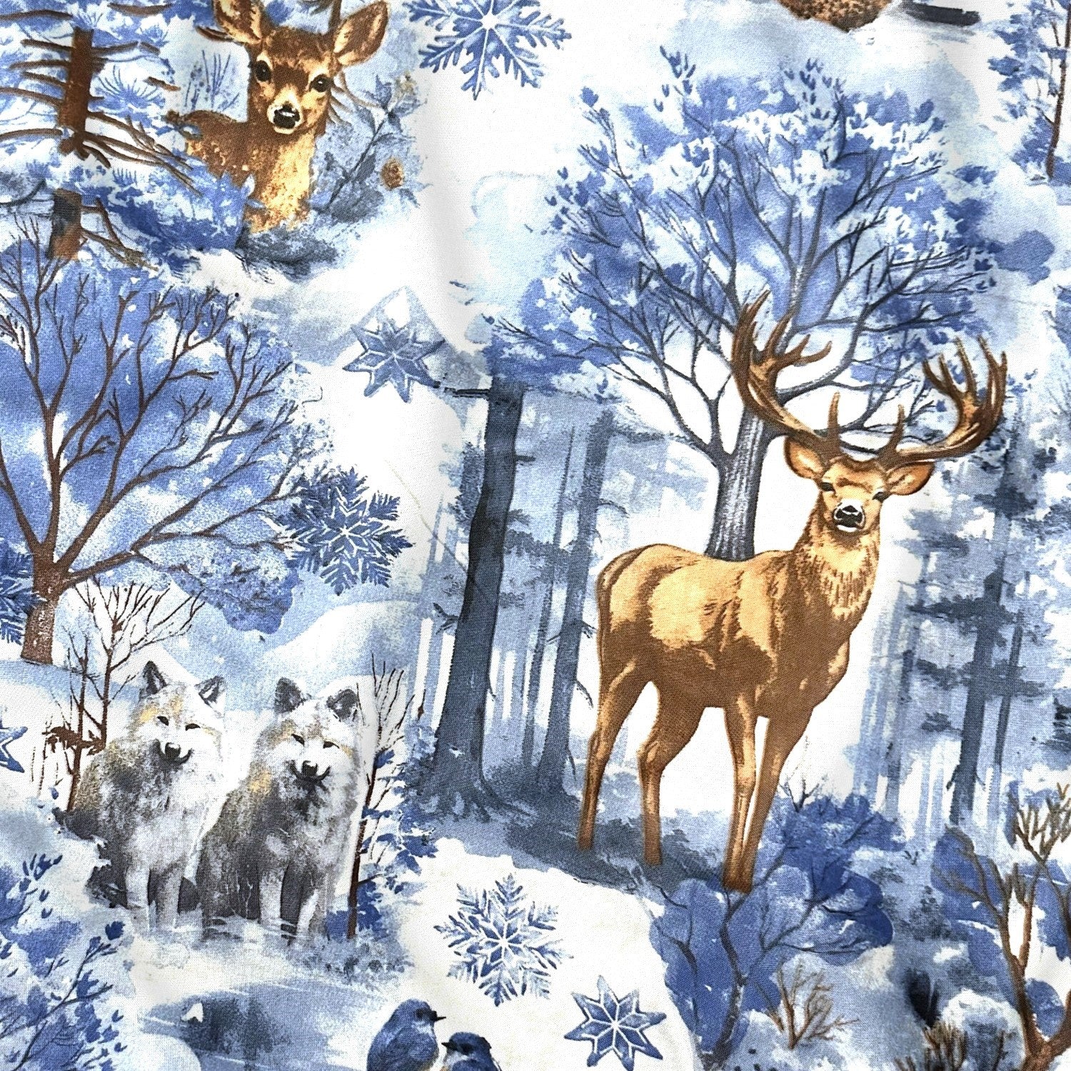 Cotton Fabric - Christmas blue landscape