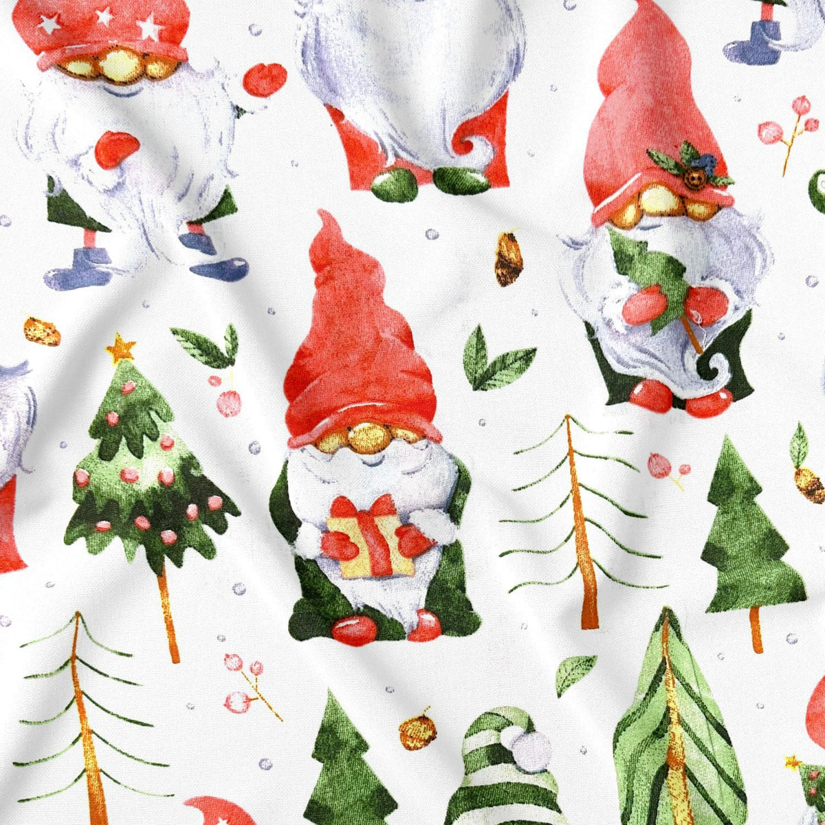 Cotton Fabric - Christmas gnomes and trees