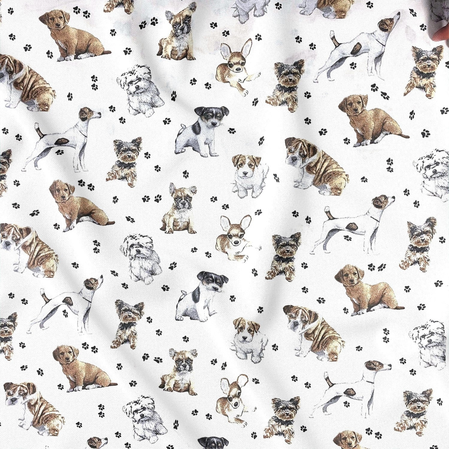 Cotton Fabric - Dogs Paws on White Background