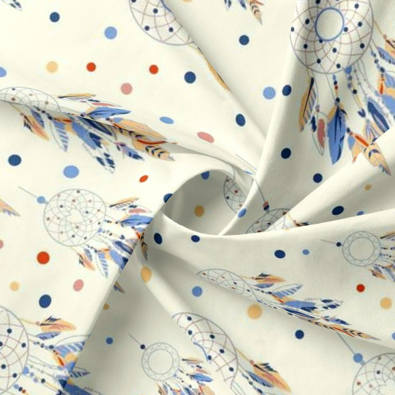 Cotton Fabric - Dream Catchers and Dots on White