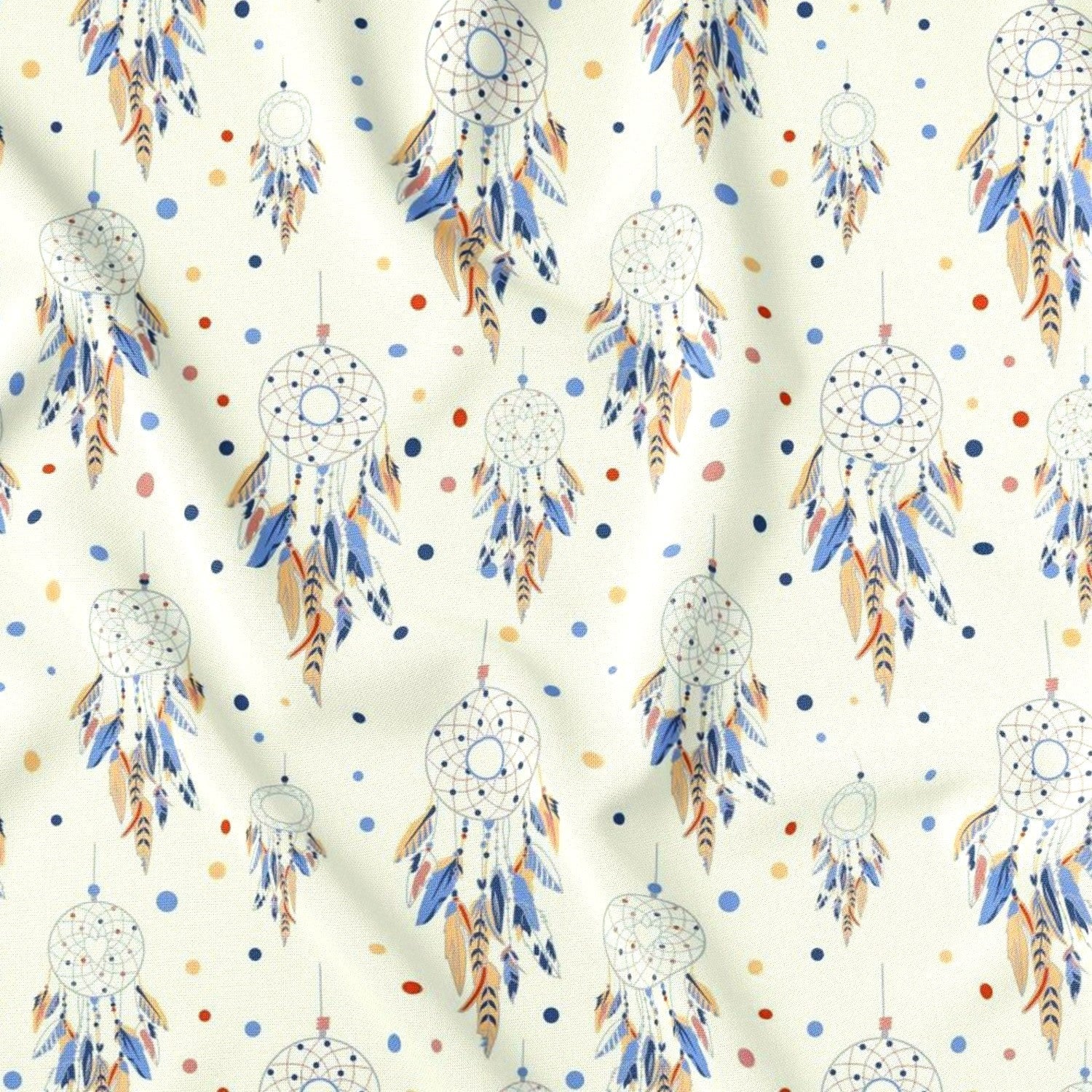 Cotton Fabric - Dream Catchers and Dots on White