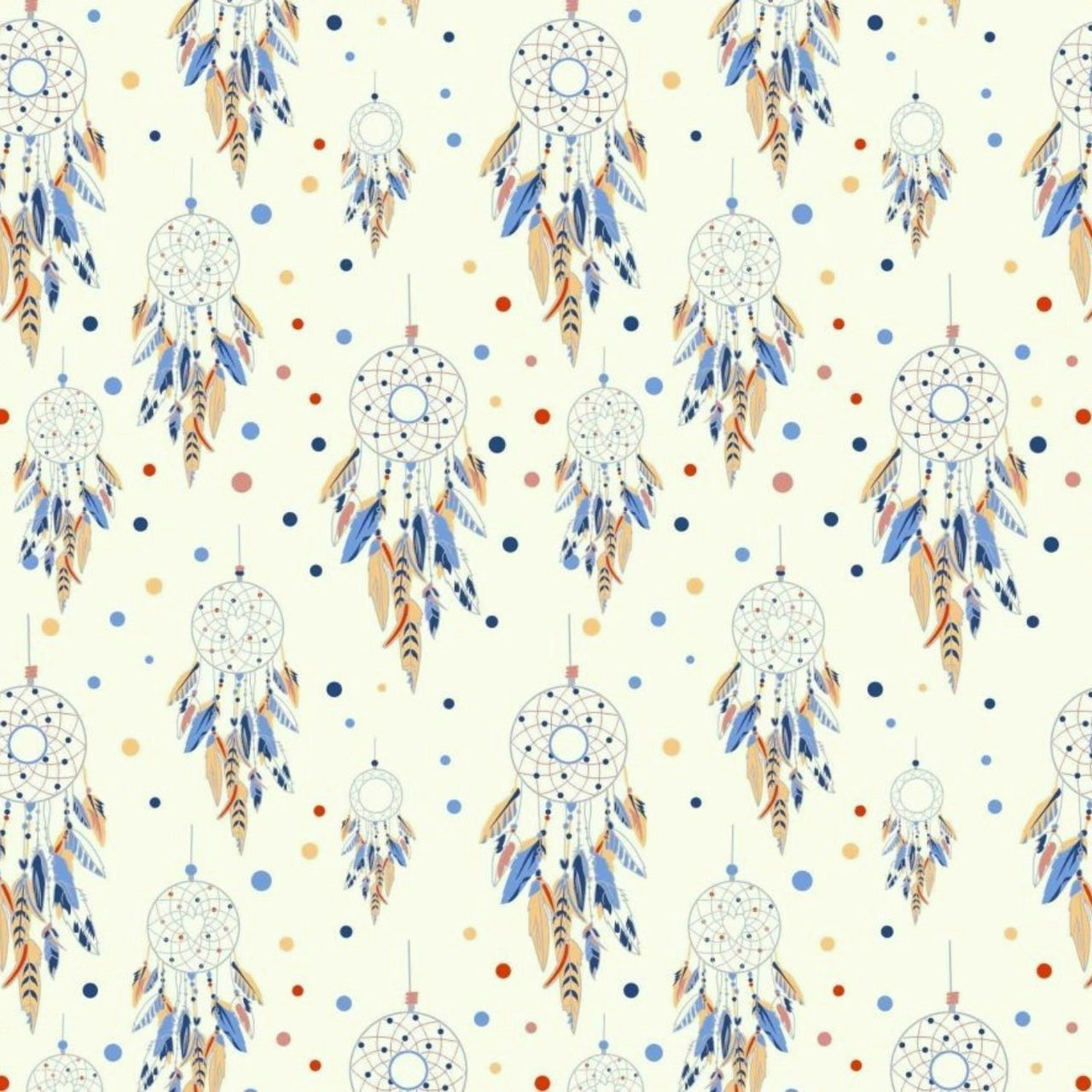 Cotton Fabric - Dream Catchers and Dots on White