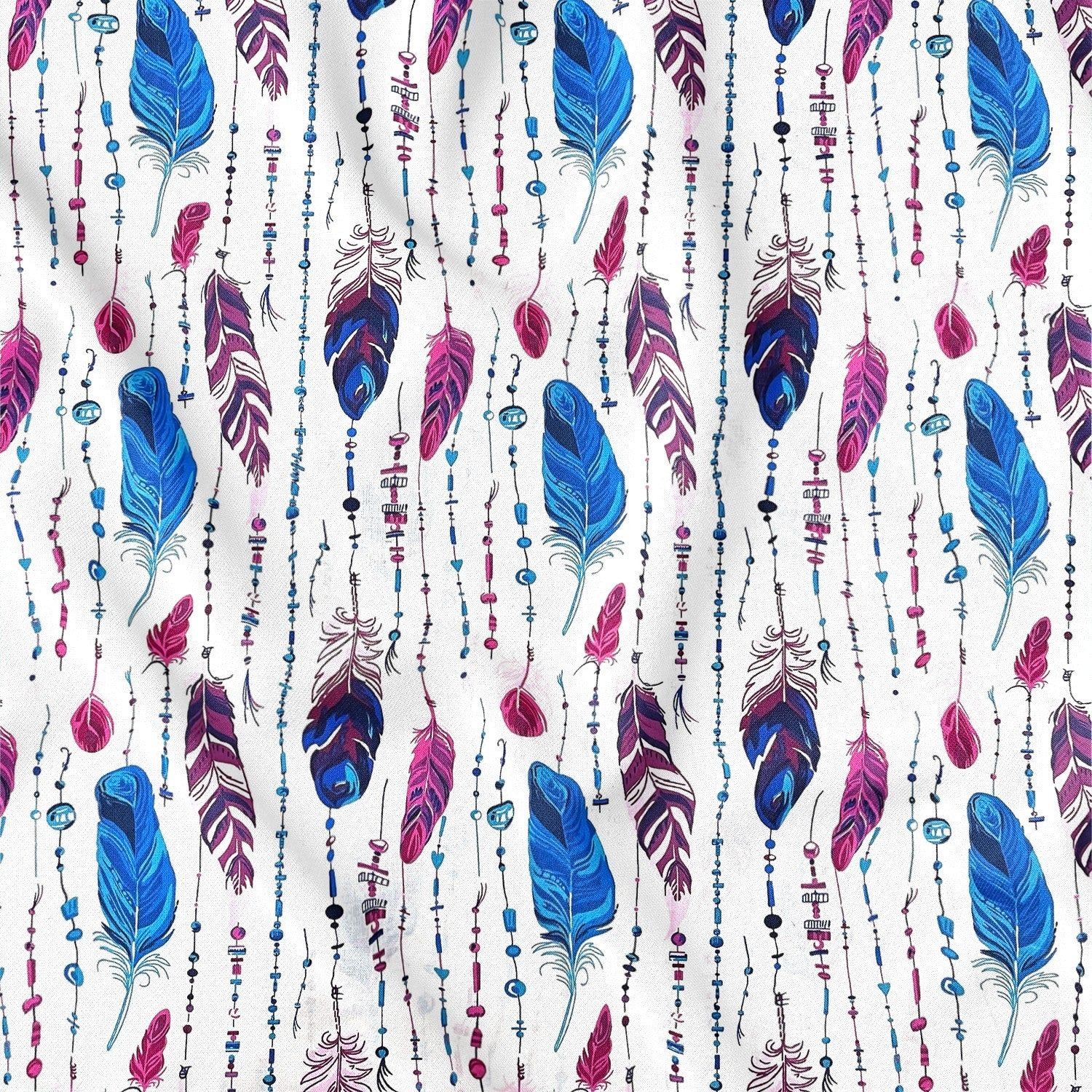 Cotton Fabric - Feathers and Beads Violet-Blue