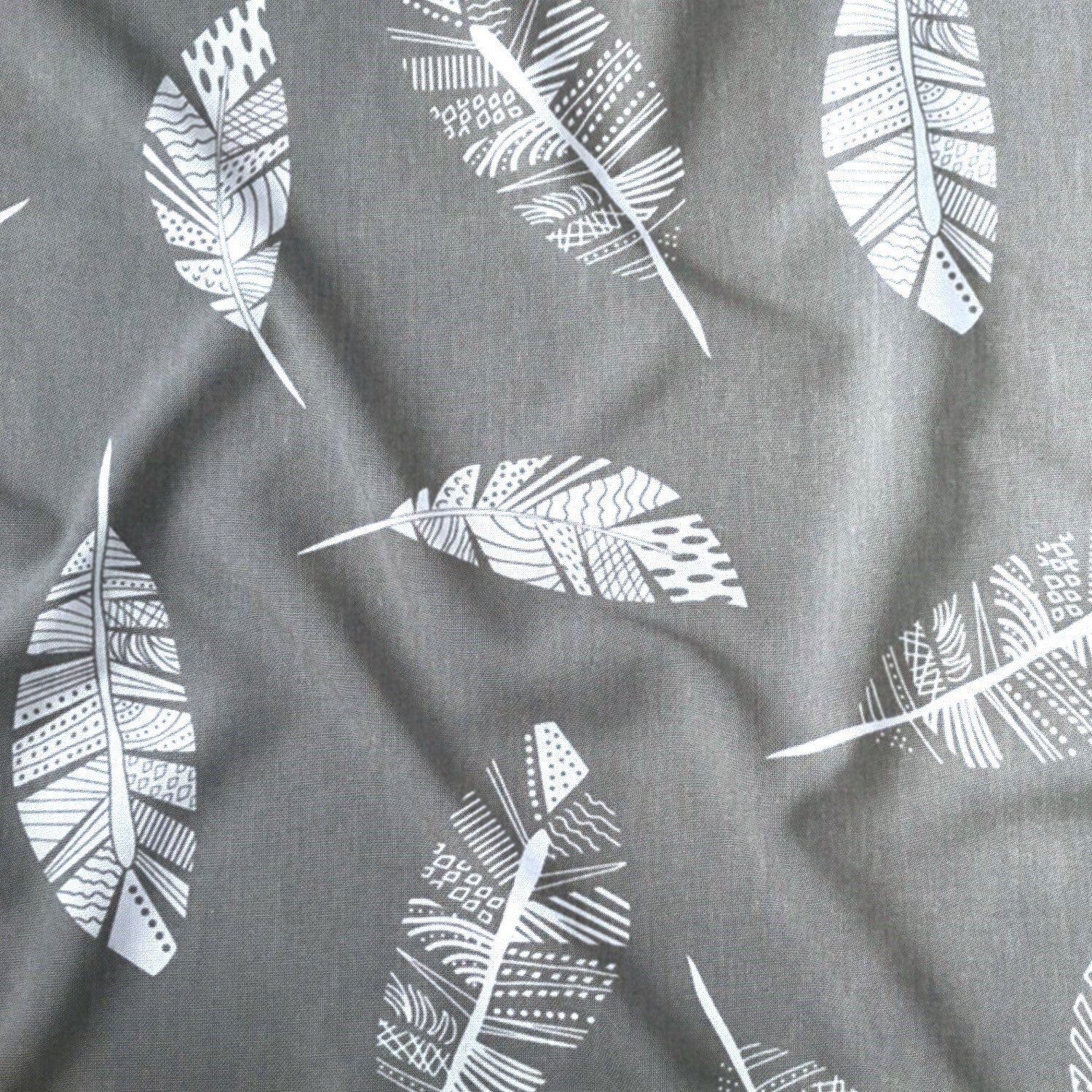 Cotton Fabric - Feathers on Grey