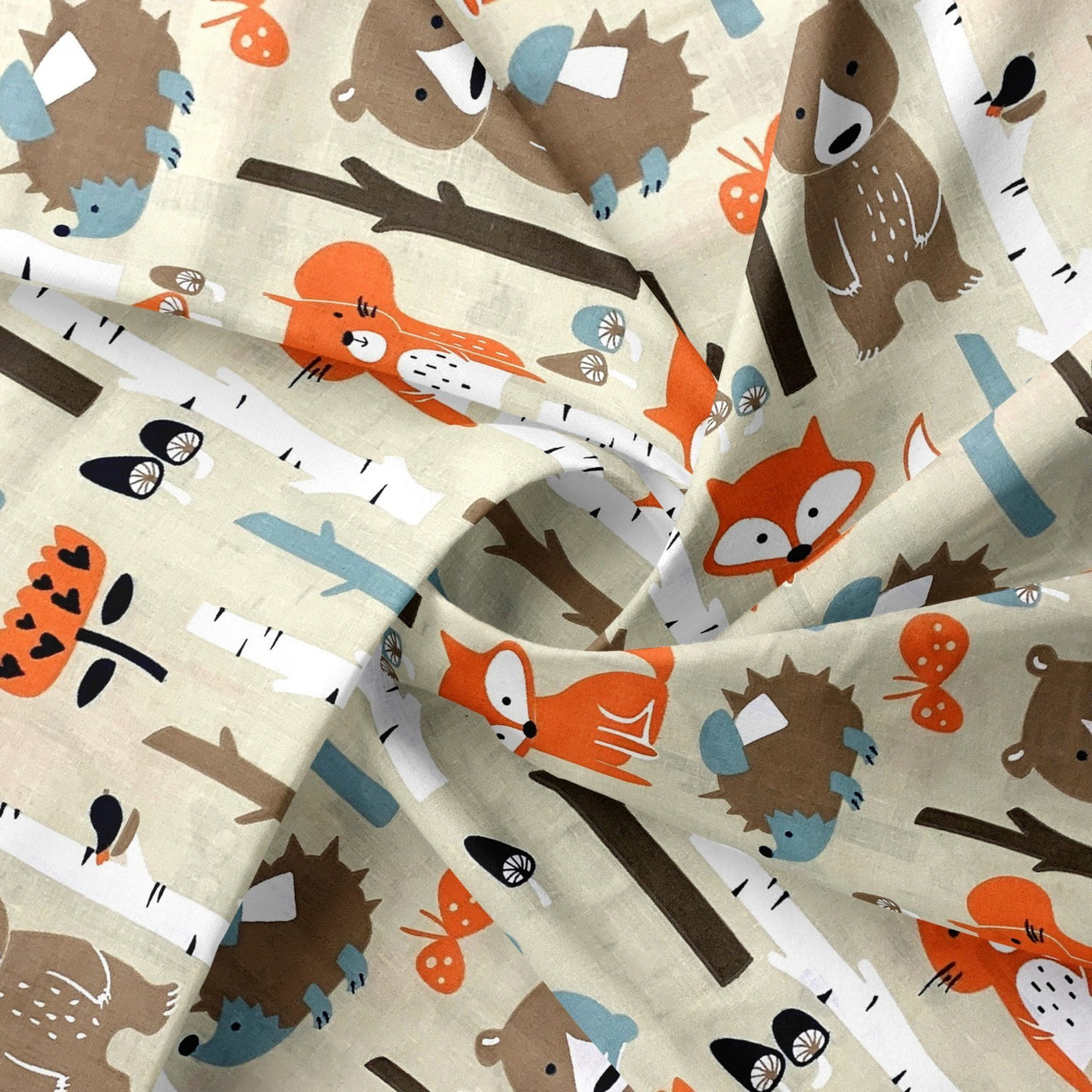 Cotton Fabric - Forest Animals Beige