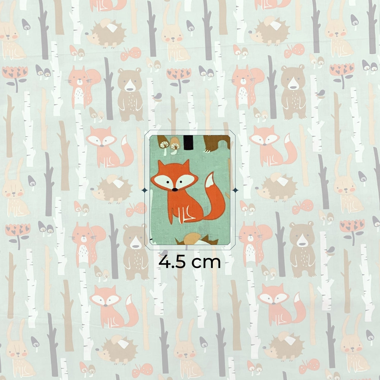 Cotton Fabric - Forest Animals Mint