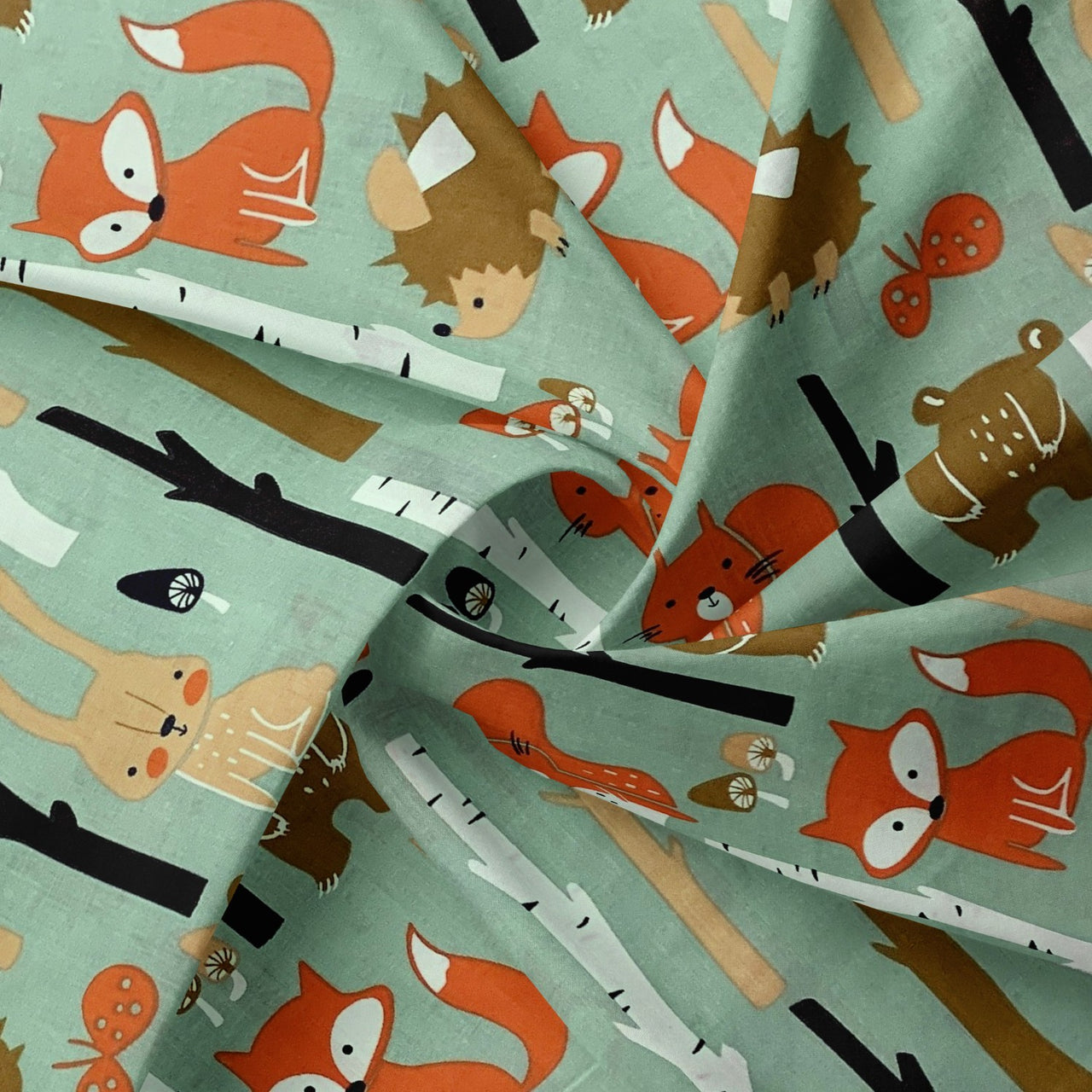 Cotton Fabric - Forest Animals Mint