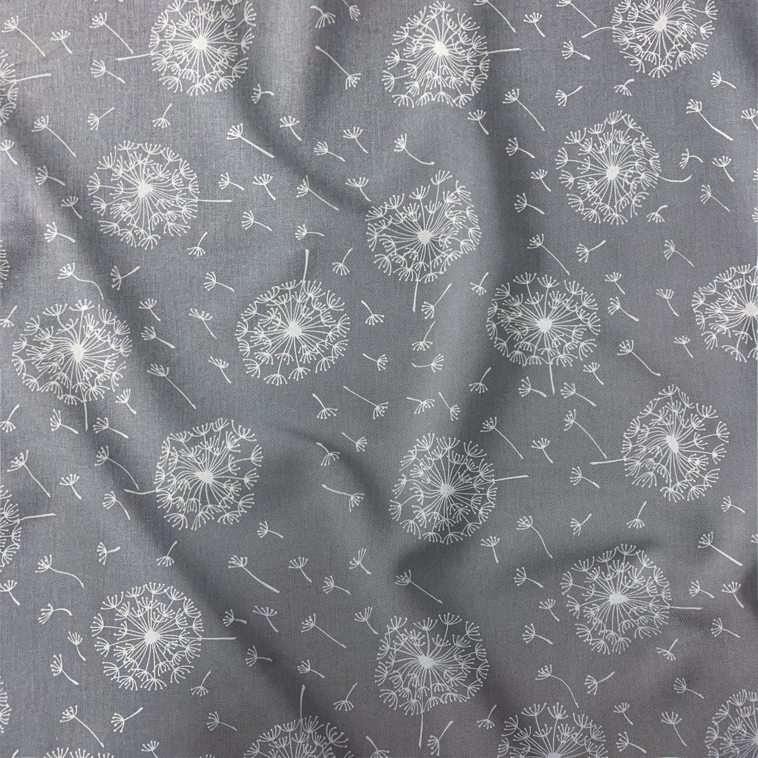 Cotton Fabric - Grey Dandelions