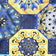 Katoenen stof - Spaans patroon, goud en marineblauw