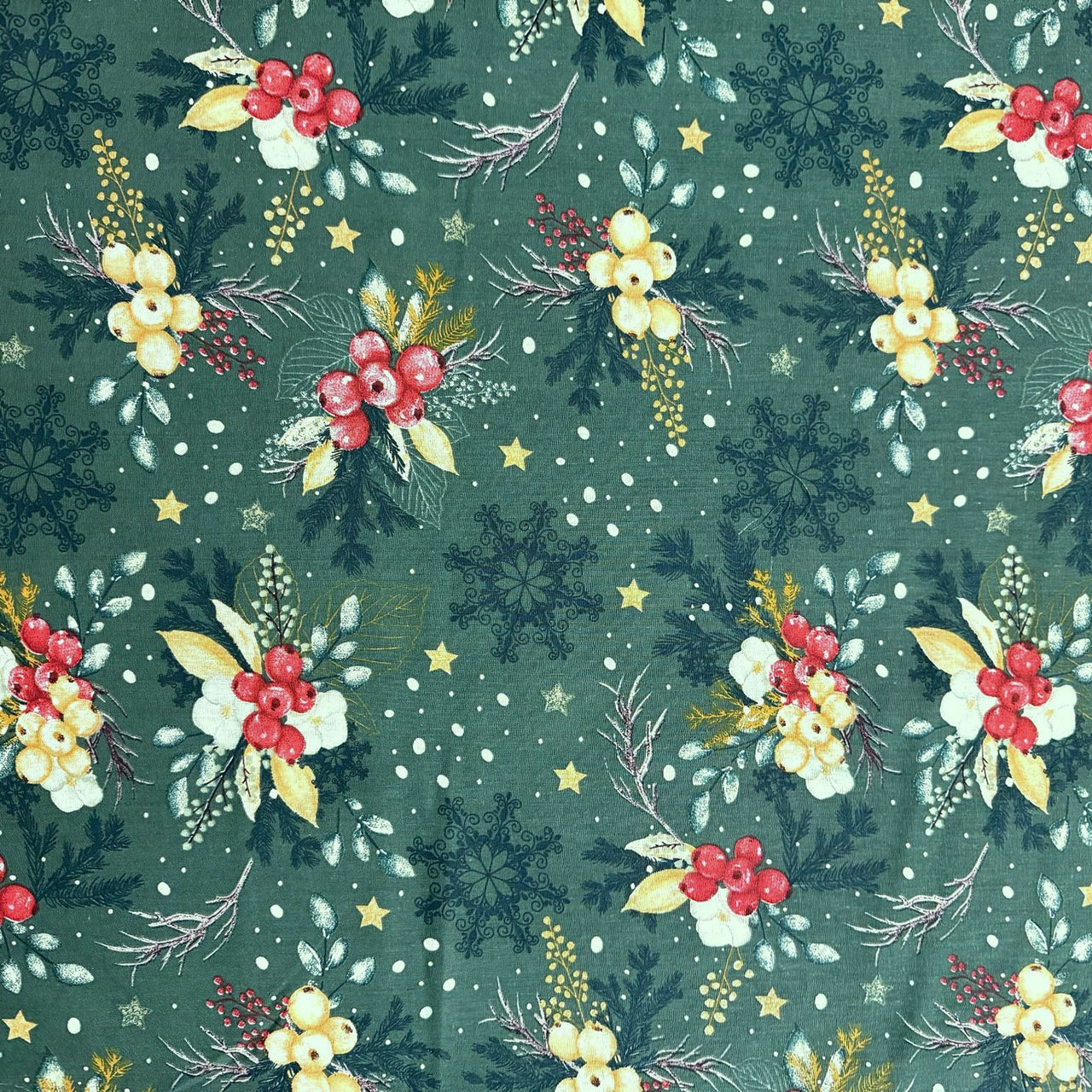 Cotton Fabric - Winter composition on green background