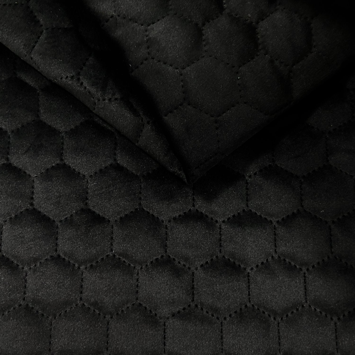 Upholstery Fabric Quilted Velour Hexagon - Black