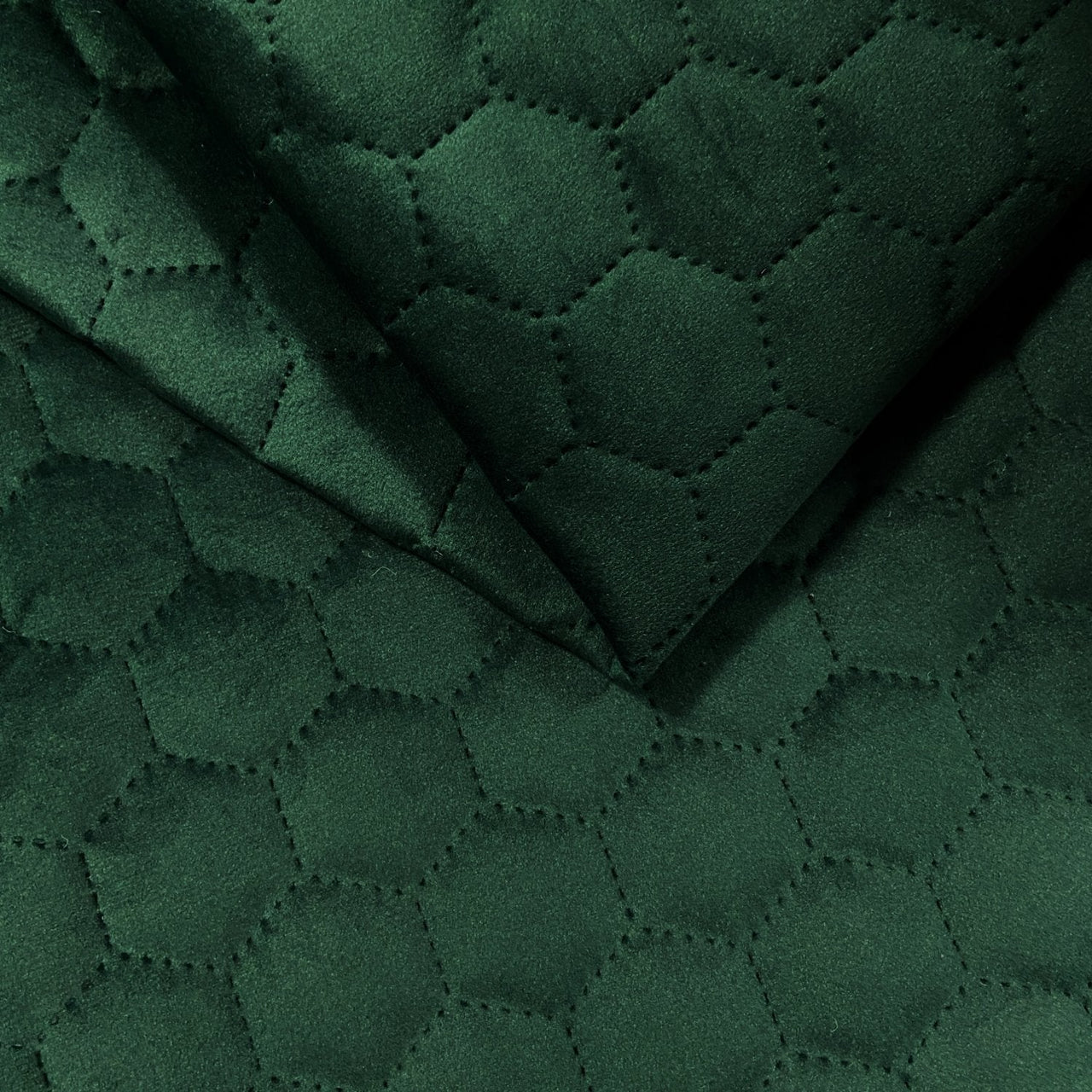 Upholstery Fabric Quilted Velour Hexagon - Bottle Green